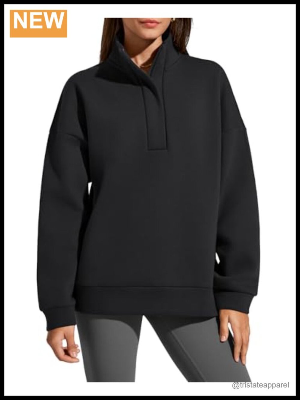 Fleece Lined Half Zip Sweatshirt Oversized Dropped Shoulder Pullover Fuzzy